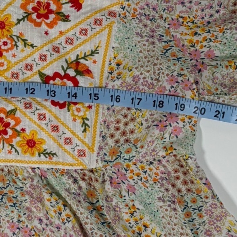 Savanna Jane Floral Embroidered Babydoll Top Boho Cottagecore Peasant Blouse L - Picture 4 of 5